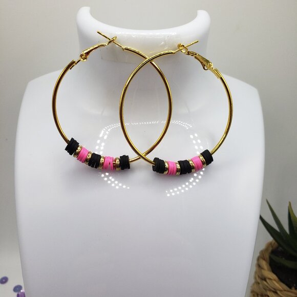 Hand Made Earrings Large Gold Hooped - Picture 1 of 3